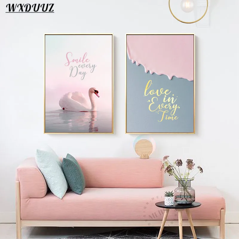 Скандинавская девушка сердце искусство Декор Картина розовый Лебедь роза цветок