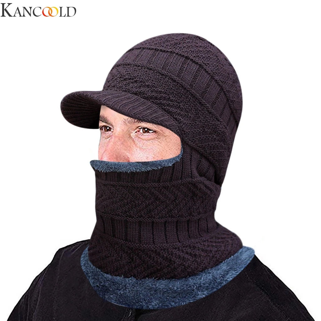 ACCGLORY Мужская теплая шапка зимняя утолщенная и шарф двухсекционная вязанная