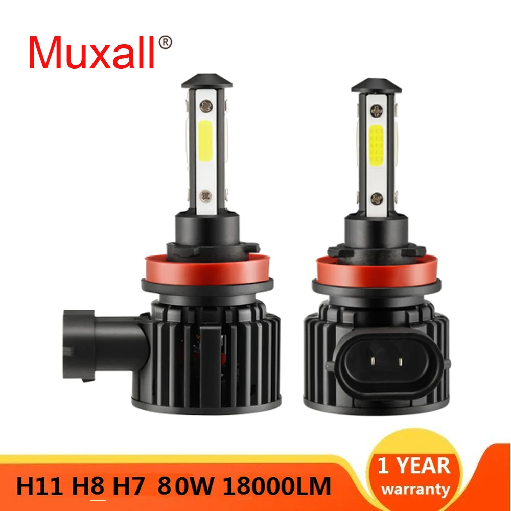 

2Pcs Mini H7 H4 LED Bulb Car Headlight H11 H1 H8 H3 H9 9005/HB3 9006/HB4 Hi-Lo Beam 80W 18000LM Auto Headlamp LEDs 6000K