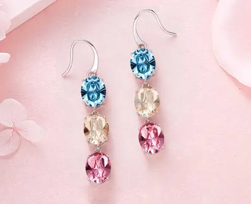 

UXN128 925 Silver Zircon Earrings Wedding, Engagement Birthday Party, Zircon Earrings Gift