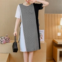 xl 5xl 2021 summer dress women new dress short sleeve large size loose stripe patchwork color collision dress casual holiday