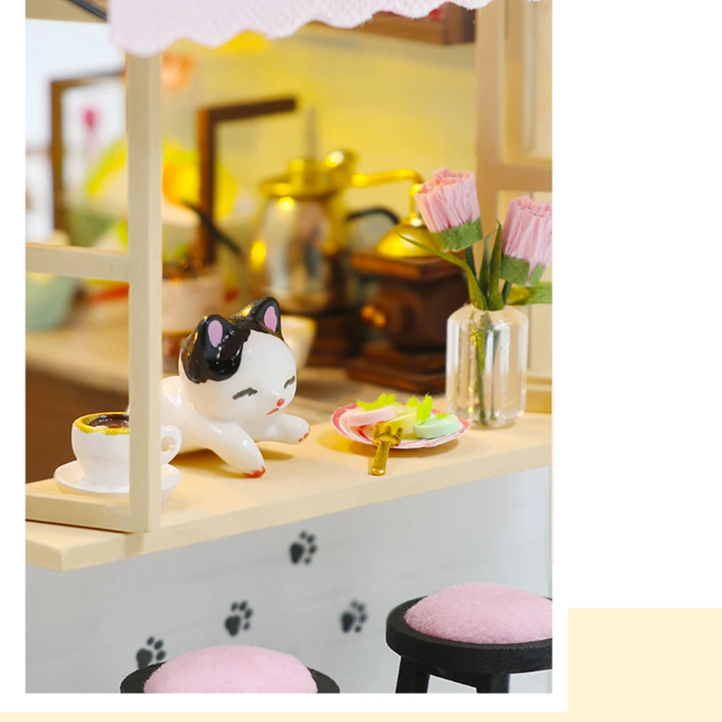 

DIY творческий миниатюрный кукольный домик кот Кофейня светильник ка 3D головоломки игрушки для детей и взрослых