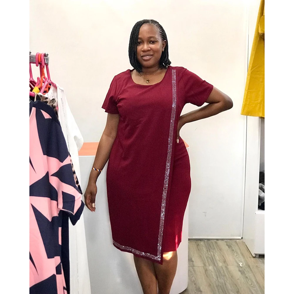 

My Hunkle 2021 New Africa Abaya Dubai Plus Size Loose Waist Square Collar Short Sleeve Office Commuter Dress C06