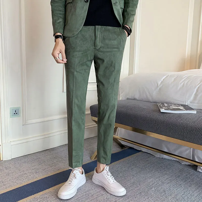 

Брюки мужские костюмные однотонные, Модные Классические приталенные длинные брюки, корейские деловые формальные штаны для мужчин