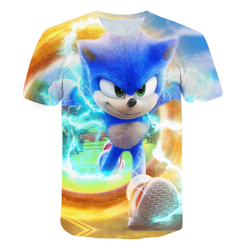 

Japanese Anime Sonic T-shirt 3D Round Neck Short Sleeve Shirt Boys and Girls Oversize Fun Harajuku Cartoon Top 4-14 Teen Clothes