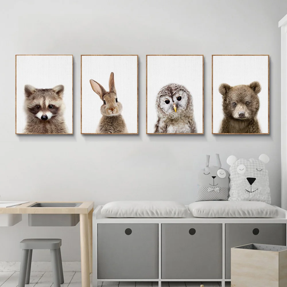 Owl Rabbit Bear Canvas Painting Cartoon Prints Zoo Animal Print Nursery Art Paintings Nordic Poster Wall Picture Baby Room Decor | Дом и сад