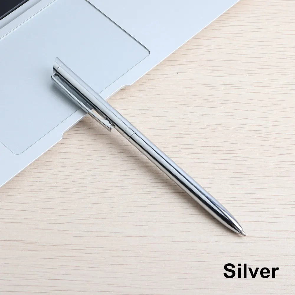 Silver GENKKY металлическая шариковая ручка, вращающаяся стильная шариковая ручка из нержавеющей стали для школы, офиса, коммерческой канцелярской ручки - Цвет: Silver