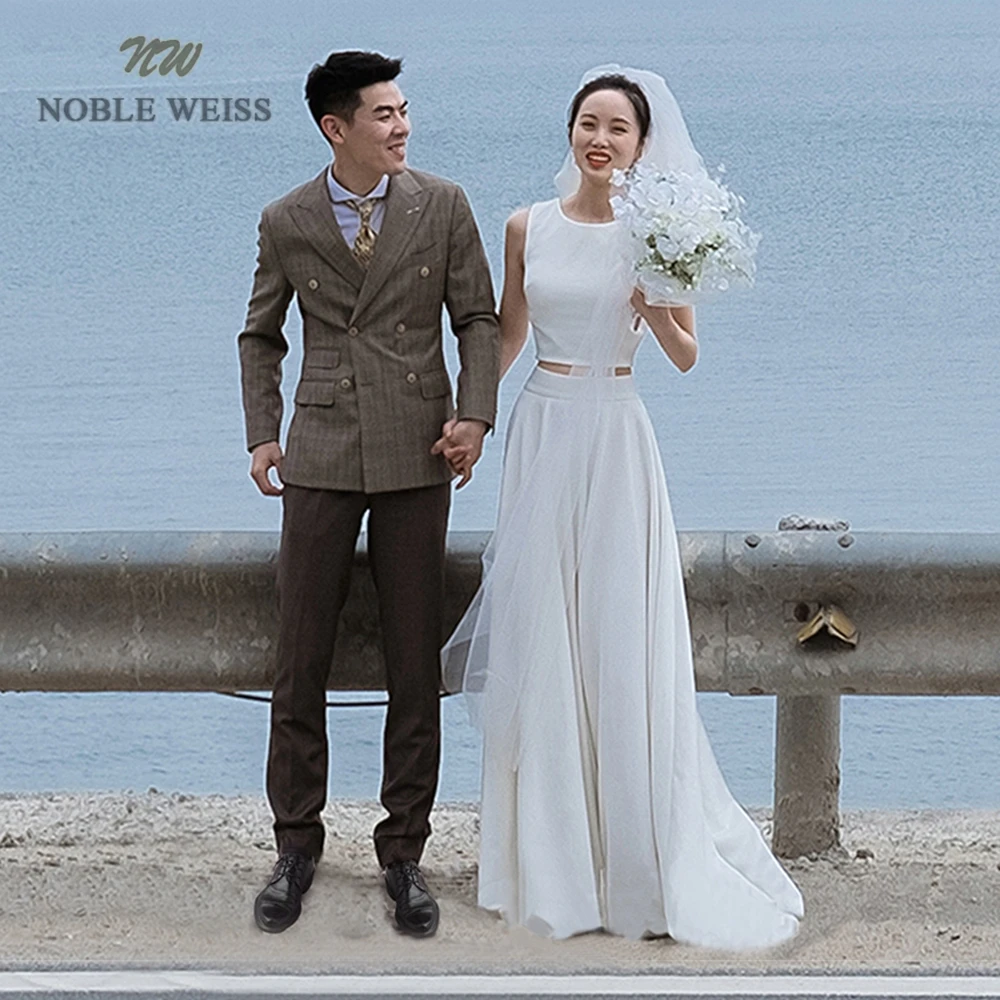 Сексуальное свадебное платье с круглым вырезом и трапецией из двух частей