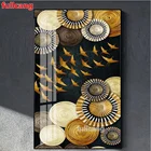 Алмазная живопись сделай сам, абстрактная Золотая круглая вышивка с рыбками, мозаика большого размера 5 d, полная выкладка квадратными стразами 3d, круглая вышивка JX2071