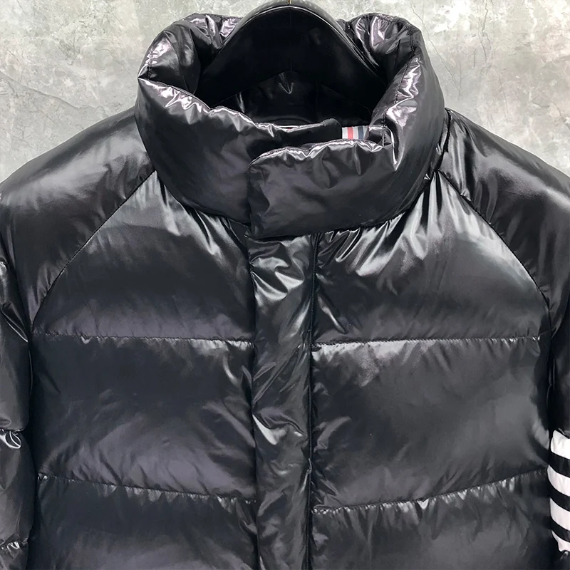 TB THOM Winter Men's Jacket Bread Down Jacket Fashion Coat Black Down-Filled Matte Nylon 4-bar Stripe Wholesale TB Jackets