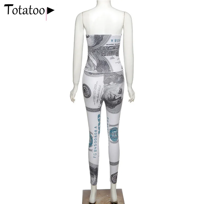 

Totatoop Women Strapless Sexy Fitness Jumpsuit Clubwear Sleeveless Buttons Money Dollar Club Rompers Streetwear Overalls