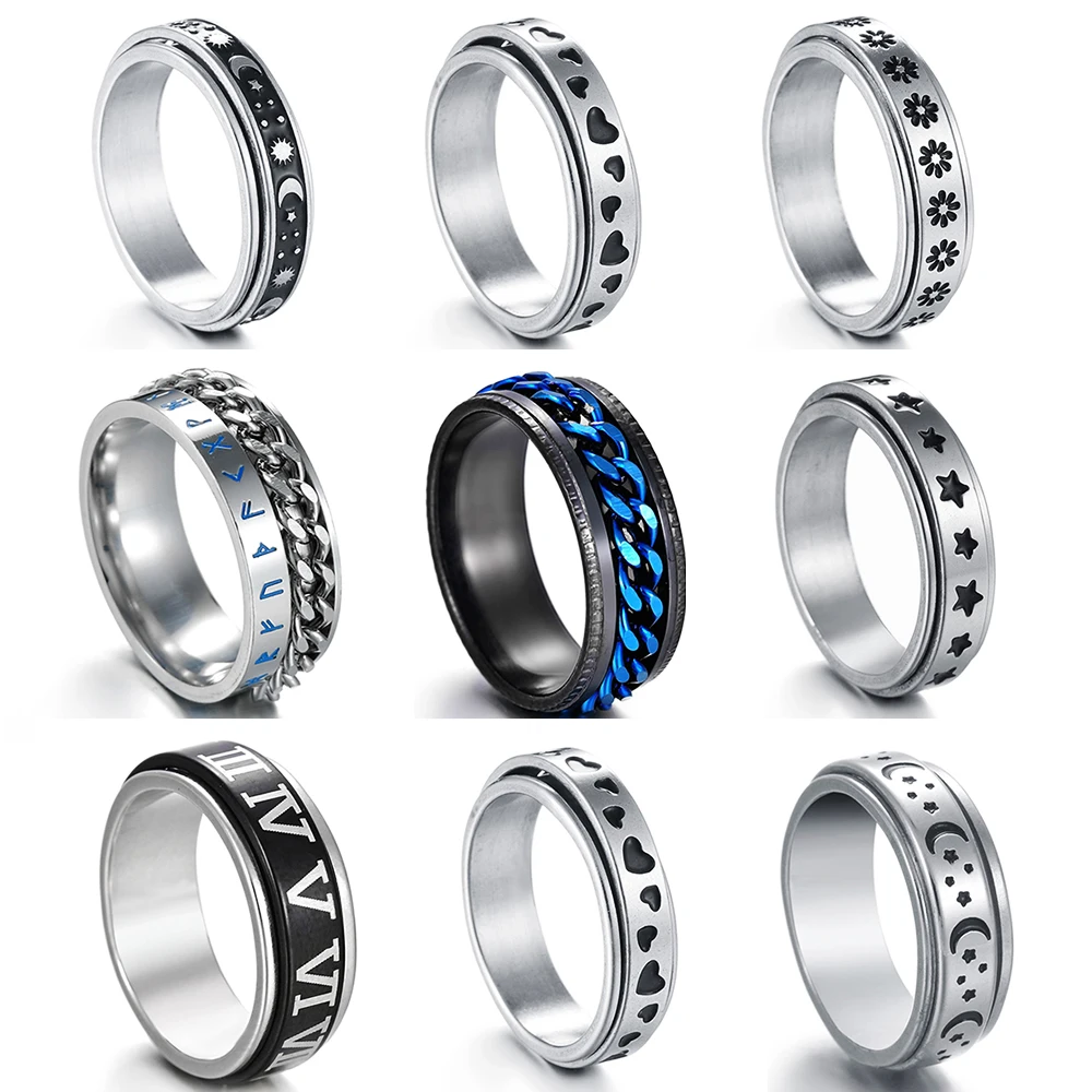 

Rotatable Anxiety Fidget Ring For Men Stainless Steel Rings Casual Male Anel Stylish Punk Spinning Spinner Rings Ratating