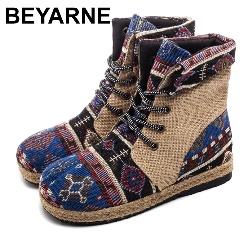BEYARNEHarajuku/женские льняные хлопковые полусапожки с вышивкой Удобные женские