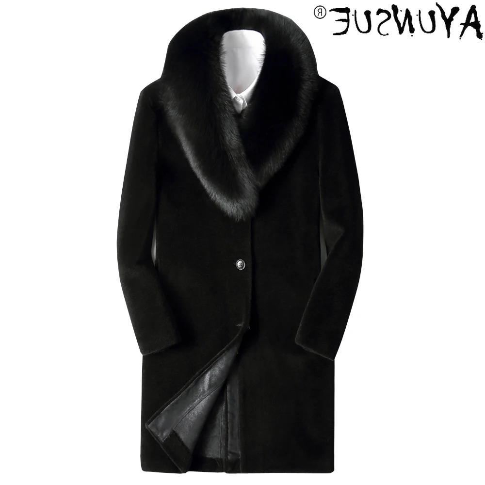 

Jacket Men Winter Clothing Suede Parka 100% Wool Fur Coat Male Real Fox Fur Collar Jackets 2021 Chaqueta Hombre LXR727