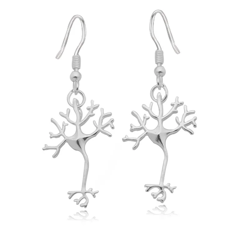 New Silver Color Boho Neuron Brain Nerve Cell Drop Earrings Brinco Aros Long Life Tree Earrings For Women Jewelry Girls Gifts