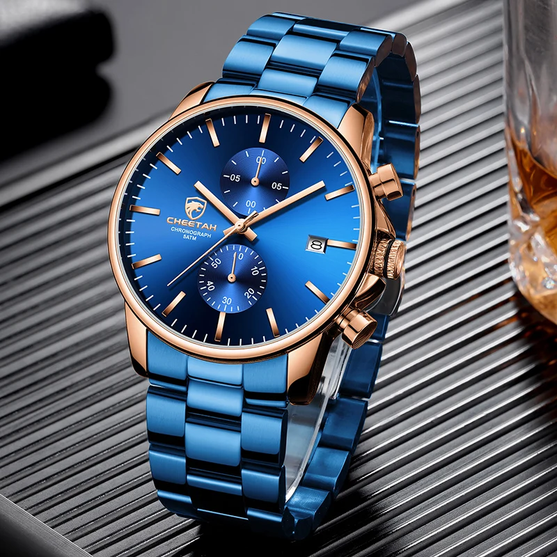 Новый CHEETAH мужской роскошный бренд часов бизнес черные кварцевые часы для мужчин