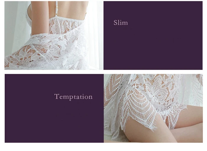 Lace Pajama Set Transparent Lingerie Women Night Gown Babydoll Robe Set Women hollow Femme Sleepwear sexy lingerie mini dress
