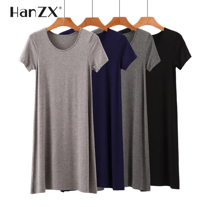 

Casual T Shirt Dress Cotton Modal Women Long Maxi Dress O-neck Short Sleeve Solid Summer Midi Sundress Y2K Female Clothing
