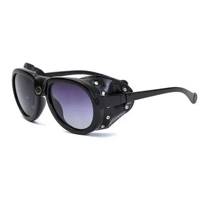 

2021 new steampunk sunglasses male side surrounds leather polarized riding sunglasses Sunglasses