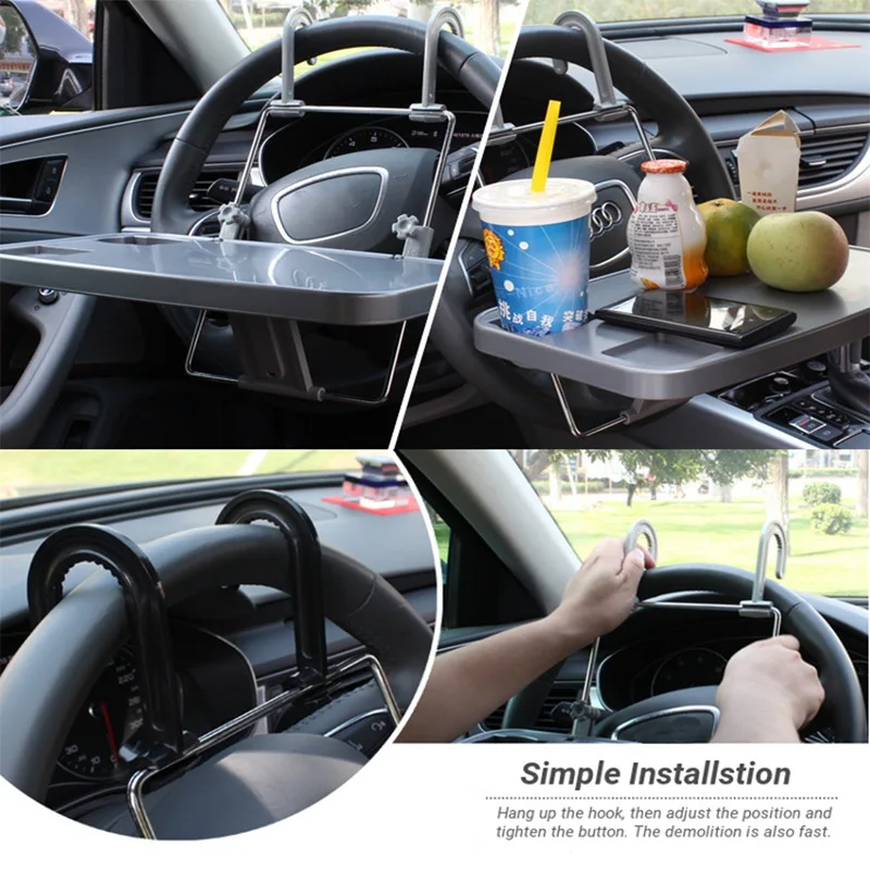 

Drinks Holders Car Seat Steering Wheel Foldable Laptop Stand Multi-functional Food Drink Table Holder ABS Hardware Material