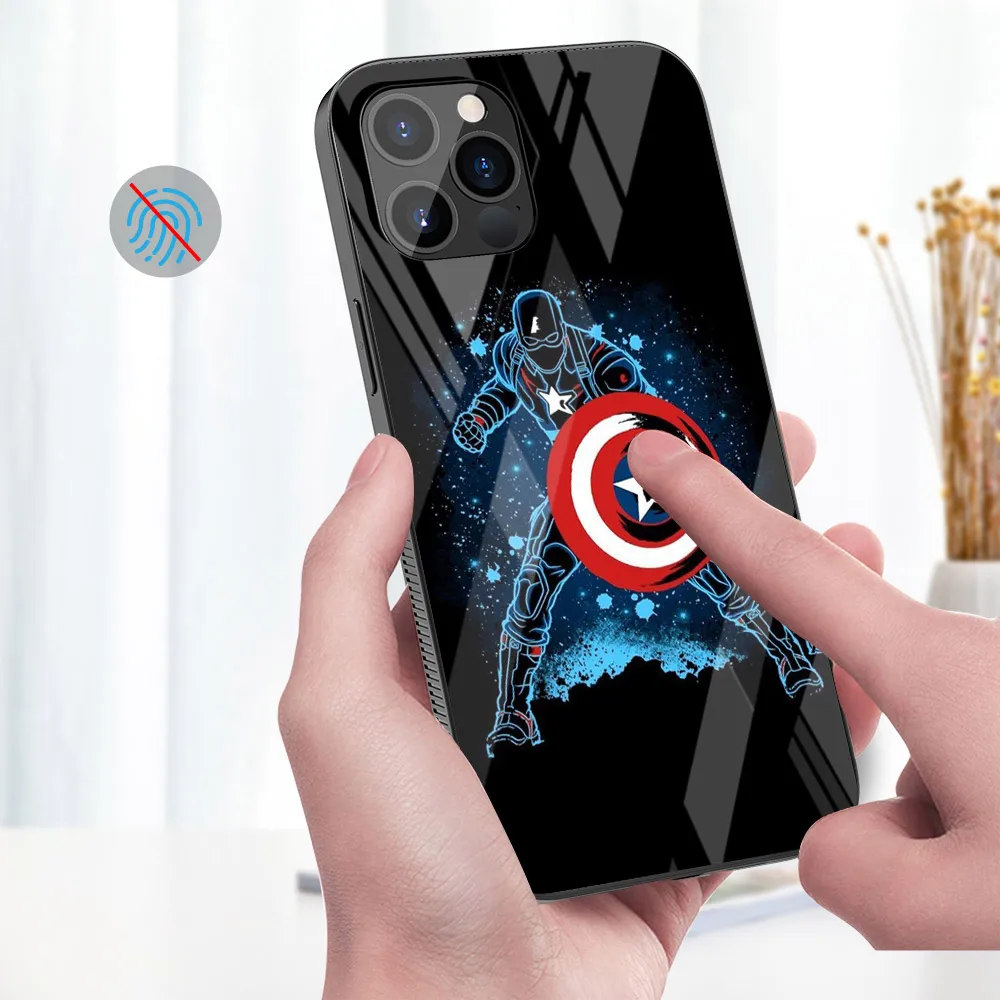 Tempered Glass Cover Captain America Logo For Apple IPhone 12 Mini 11 Pro XS MAX XR X 8 7 6S 6 Plus Phone Case Coque