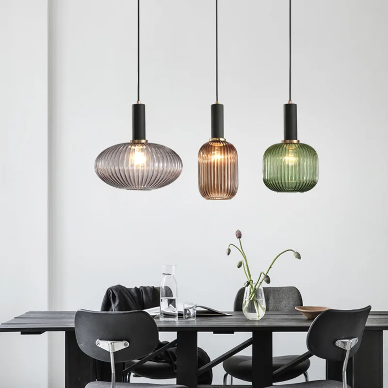 Простая Подвесная лампа в скандинавском стиле из цветного стекла для ресторана