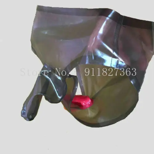 Прозрачные черные шорты из латекса для мужчин с надставкой на пенис.