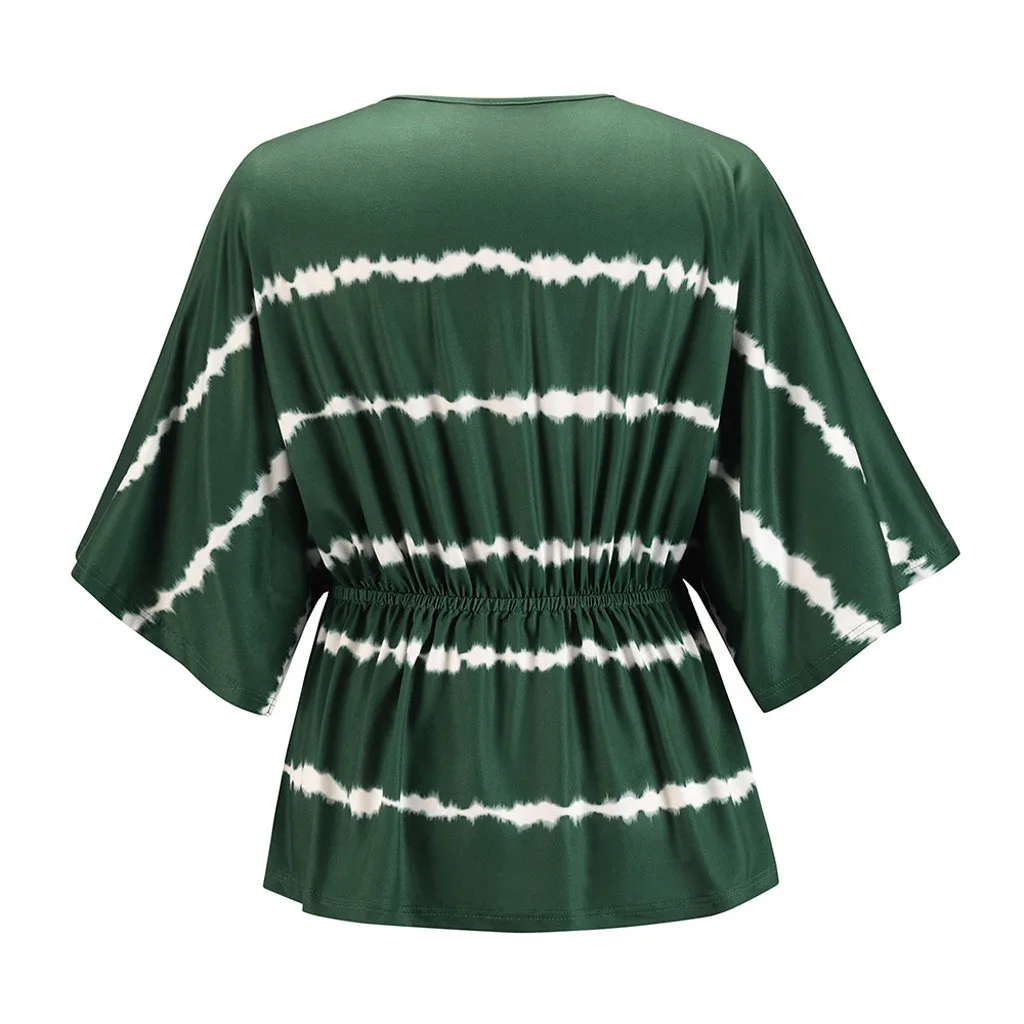 

Fashion Tie Dry Print Blouse Shirt Loose Bell Sleeve Tunic Tops Casual Autumn Ladies Female Women 3/4 Sleeve Blusas Pullover
