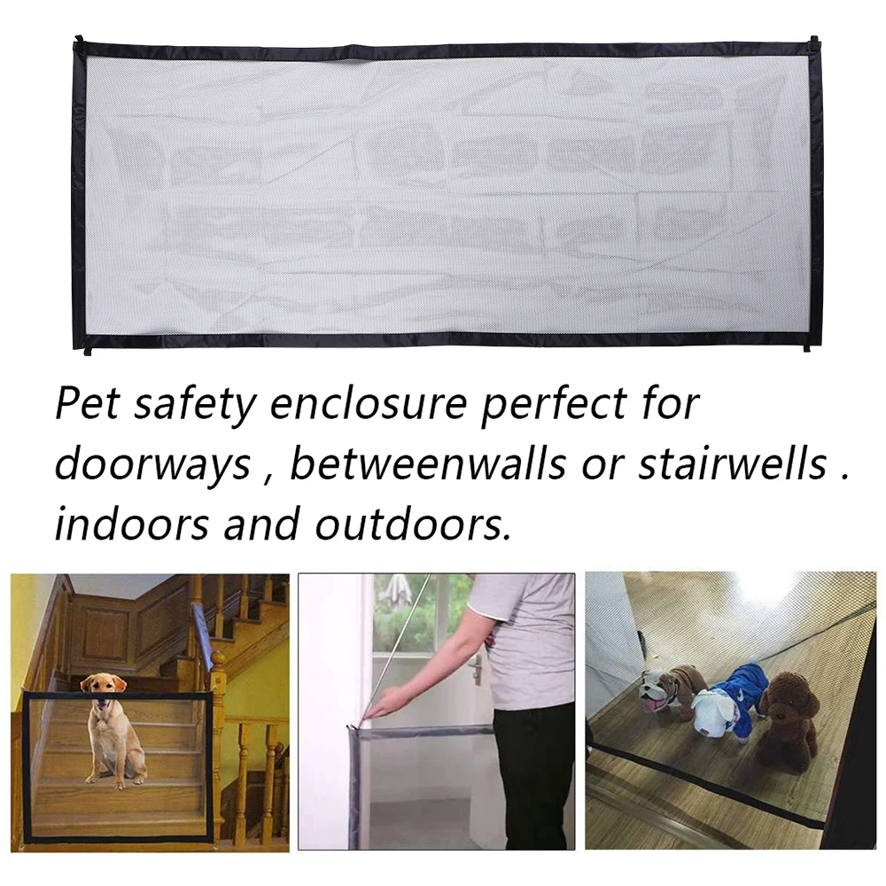 180cm Set Pet Dog Fence Magic Gate for Dog Portable Net Gate Dogs Net Barrier Fence Safety Guard for Pets for Home Travel Black