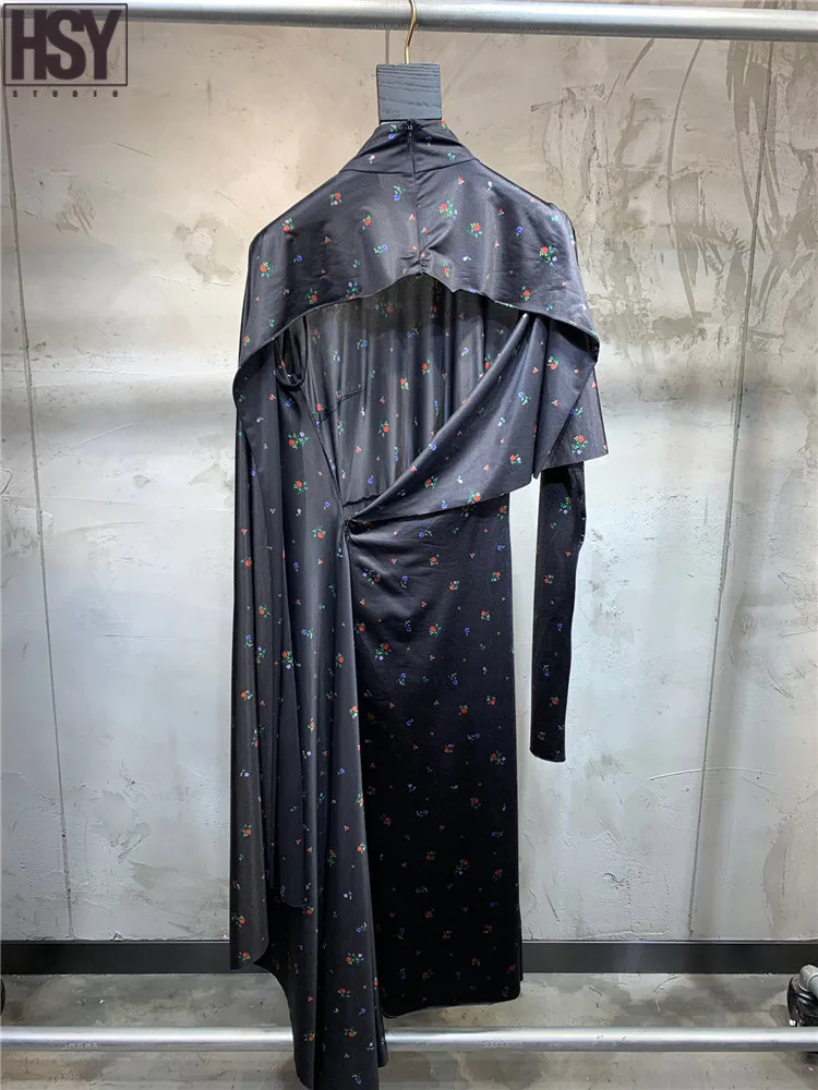 【HSY】2019 осень зима новые женские длинные рукава воротник с необычным цветочным