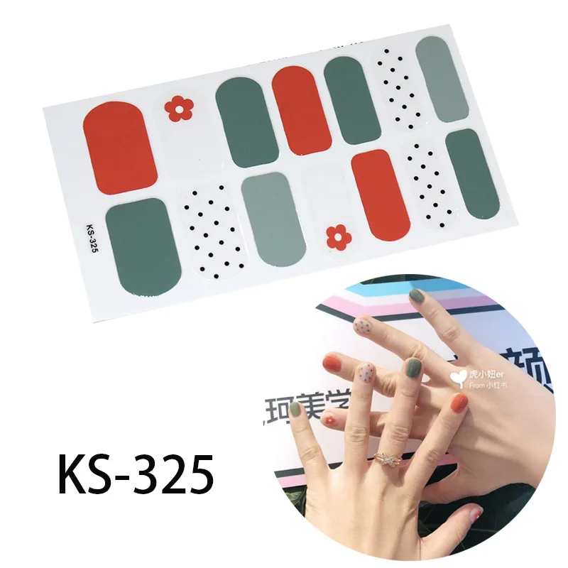KS325 14 типсов, новые зеленые наклейки для ногтей авокадо, Модный Французский клей, полное покрытие, покрытие для ногтей, маникюр для беременных женщин и детей - Цвет: KS325