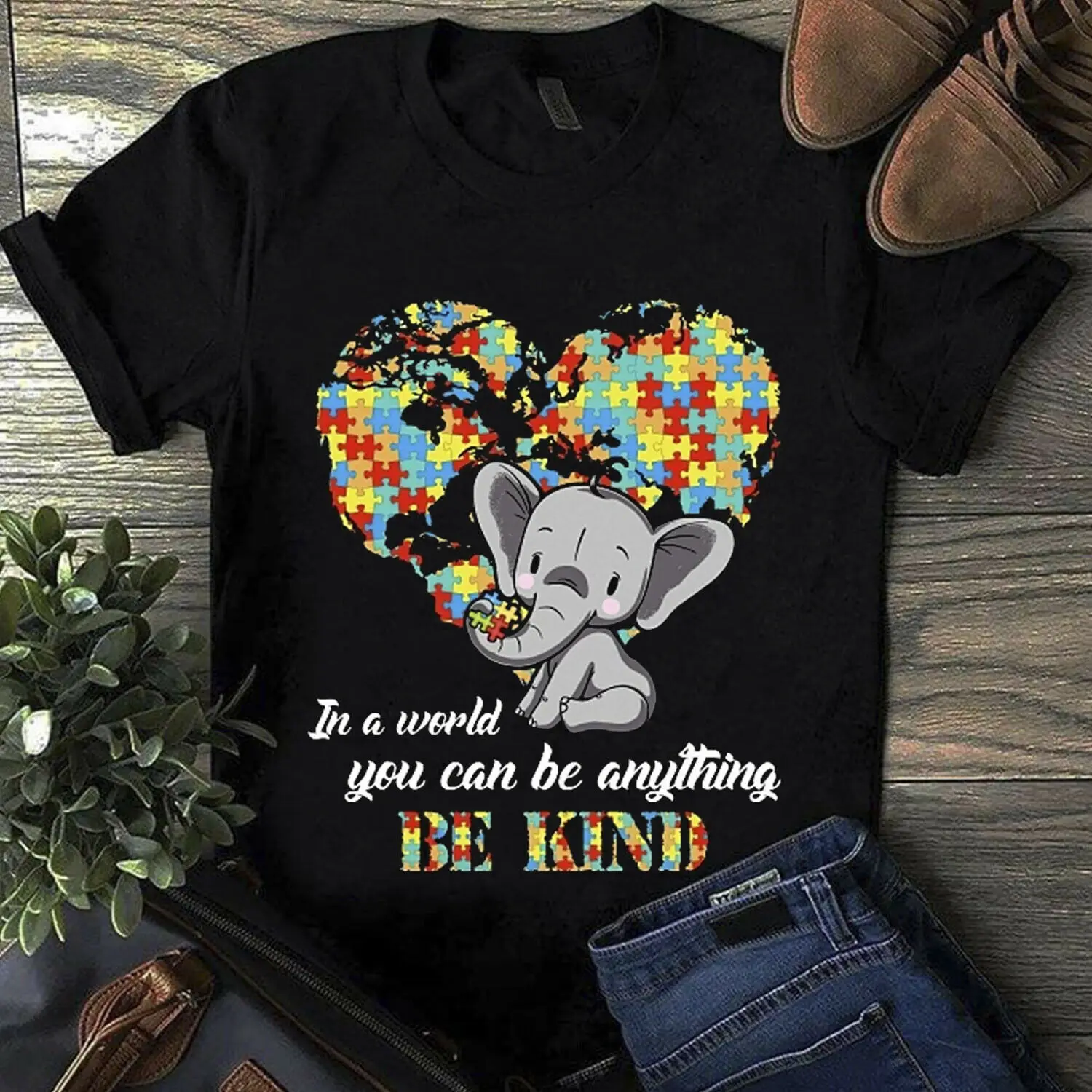 

Autism Elephant You Can Be Anything Be Kind Men's Black T Shirt Cotton S-6XL Cartoon t shirt men Unisex New Fashion tshirt