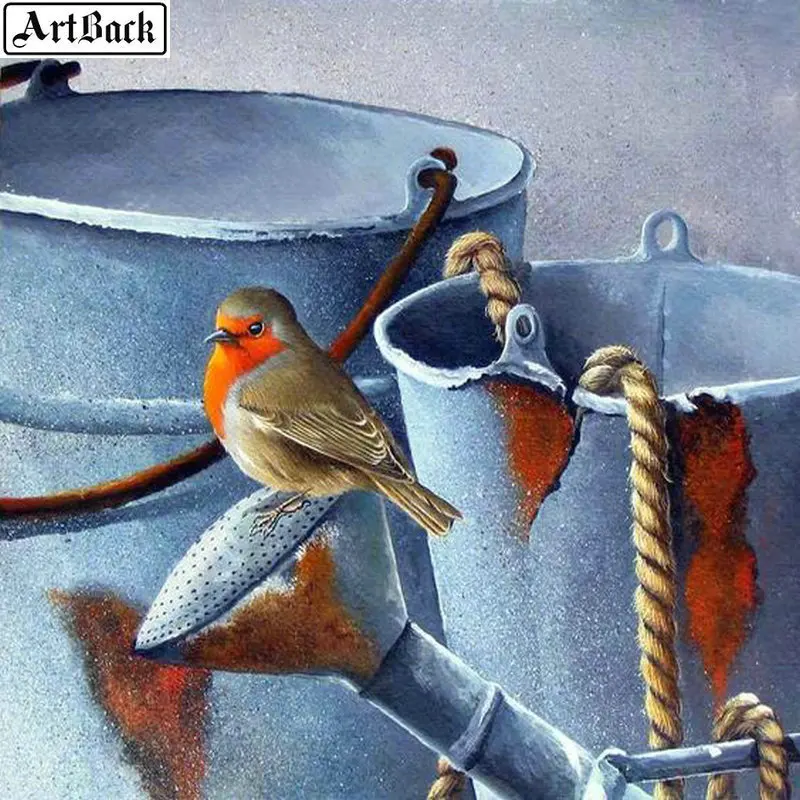 Алмазная мозаика с птицами ARTBACK 5d алмазная живопись сделай сам воробей железная ведерко полная вышивка