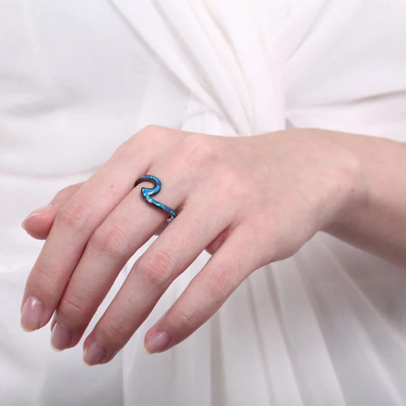 RE Fire опал черный золотой цвет заполненное кольцо геометрический дизайн синяя