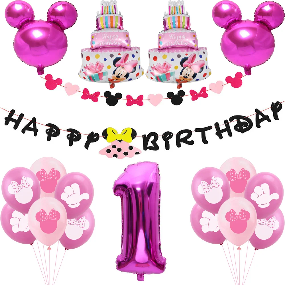 

Disney Minnie Mouse party balloon 1st Children's Birthday Cake Banner Balloon Set Minnie Mickey Birthday Party Decor Supplies