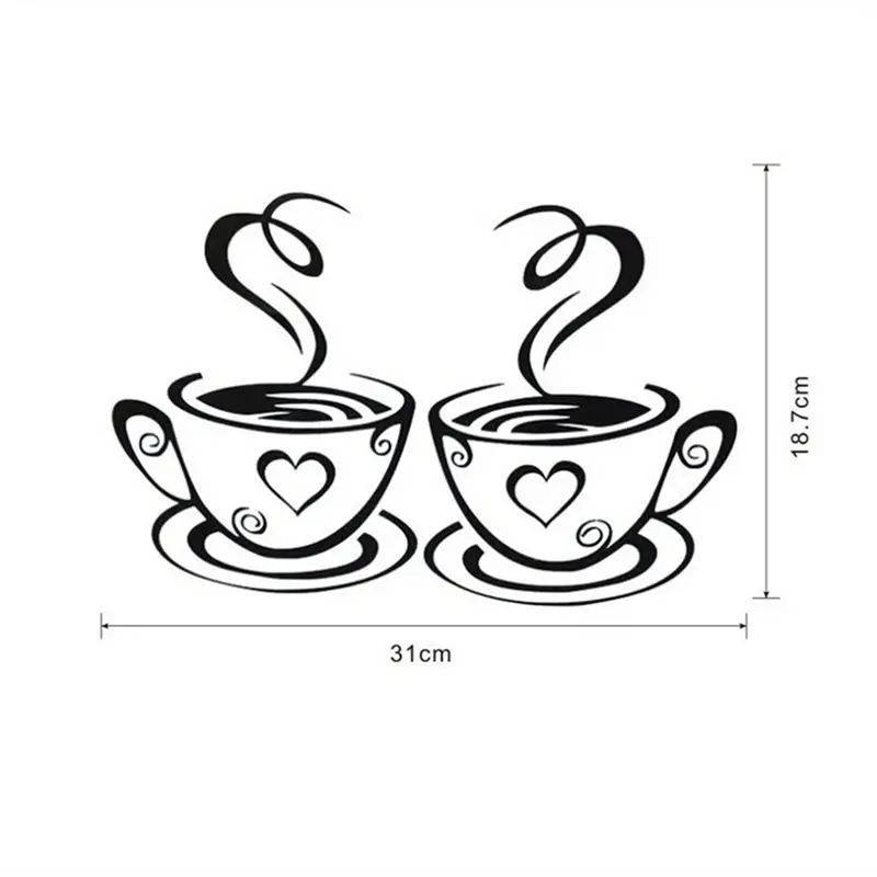 

1Pcs Double Vinyl Art Wall Decals Adhesive Stickers Coffee Cups Wall Stickers Room Decoration