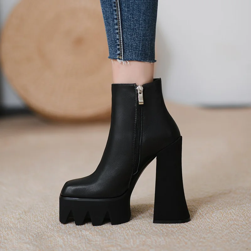 

Женские ботильоны из натуральной коровьей кожи, на молнии и высоком массивном каблуке