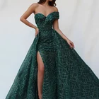 Женское вечернее платье Smileven, темно-зеленое блестящее Тюлевое платье без бретелек, с высоким разрезом, с блестками, для выпускного вечера
