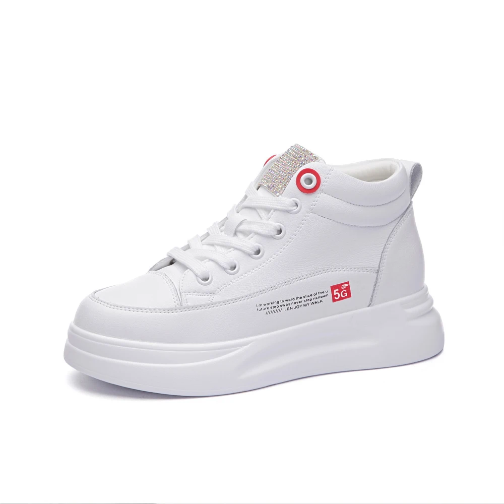 

women sneakers 2019 Round toe white sneakers women sport Genuine Leather ladies sneakers Lace up women chunky sneakers 2019