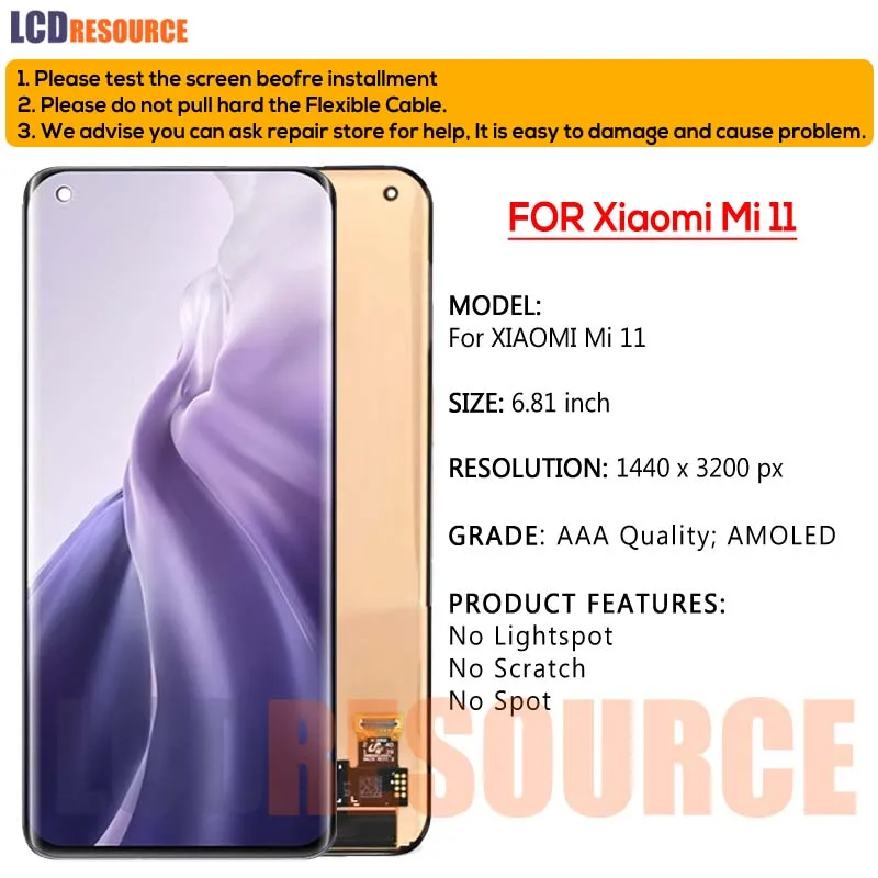 Pantalla LCD Original de 6,81 ", calidad AAA, con Marco, digitalizador de Panel t&aacute;ctil, reemplazo para Xiaomi MI 11-1