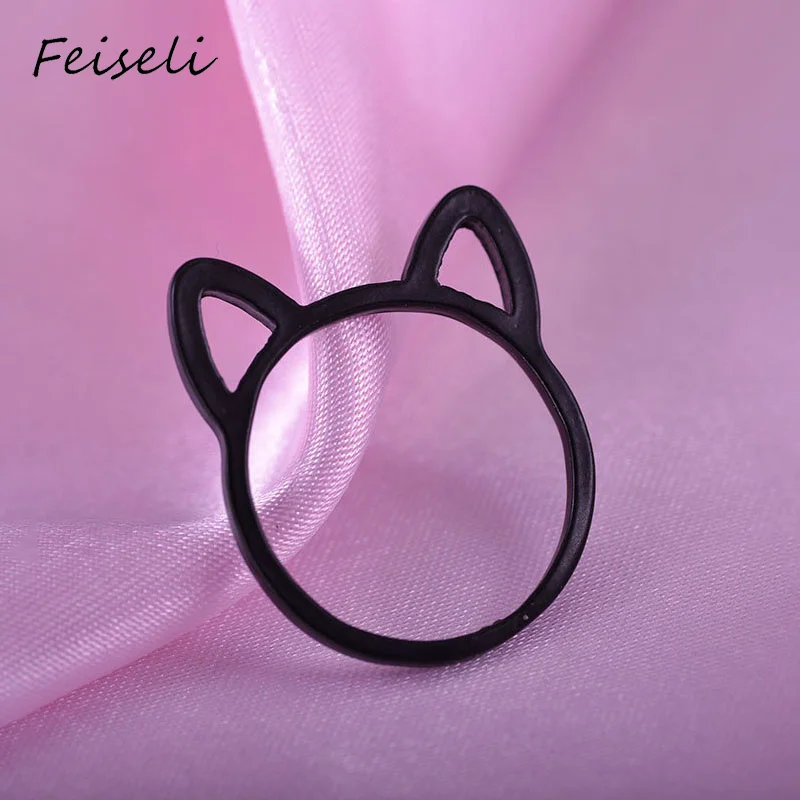 Feiseli новинка полое кольцо с милыми кошачьими ушками для женщин и девочек горячая