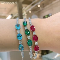 2021 new 925 sterling silver 79mm aquamarine stone emerald ruby lab diamond strand bracelet for women party fine jewelry gift