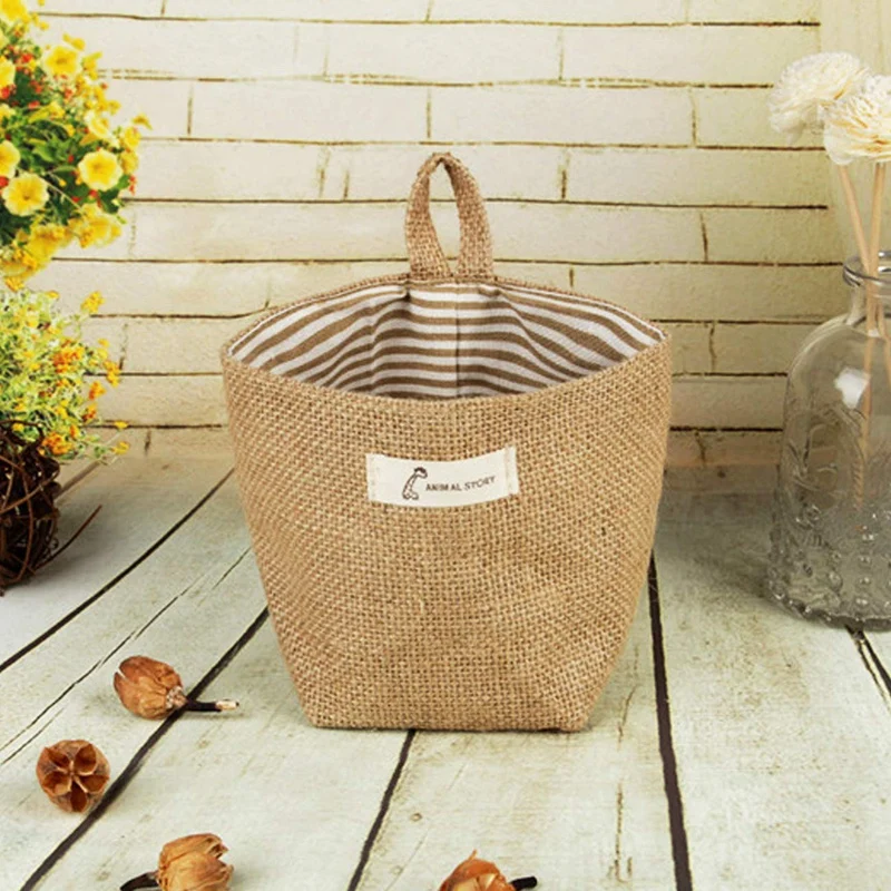 

6 Pcs Small Wall Storage Hanging Baskets Bin for Organizing Cotton Linen Foldable Organizer Decorative Bag for Kitchen