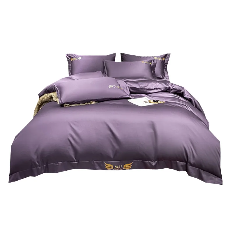 

4-piece set of all cotton bed sheet, quilt cover, fitted sheet, solid color, high-end hotel civilian shrinkable bedding