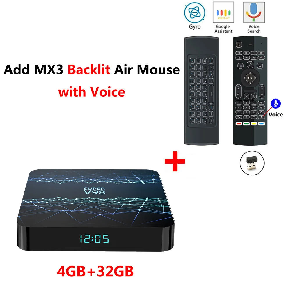 4GB32GB add MX3L mic ТВ-бокс V98 Android 9,0 4 Гб ОЗУ 32 Гб ПЗУ 2,4 г WiFi умный медиаплеер RK3318 четырехъядерный 2 Гб 16 Гб H.265 4K HDR USB 3,0 приставка - Цвет: 4GB32GB add MX3L mic