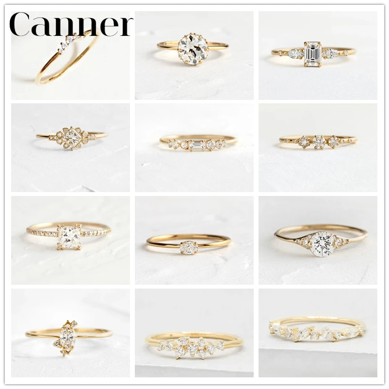 

Canner 925 Sterling Silver Finger Ring Geometric Cystal CZ Rings For Women Engagement Wedding Jewelry 2021 Trend Bague anillo W5