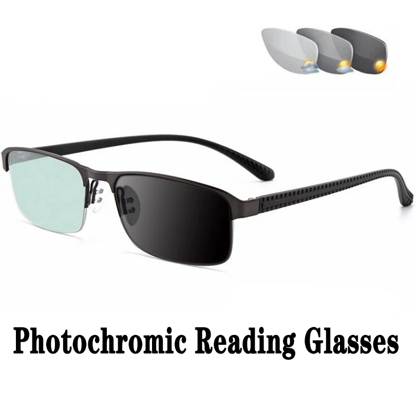 Новый CR39 линзы фотохромные очки для чтения Для мужчин женщин половина оправы из