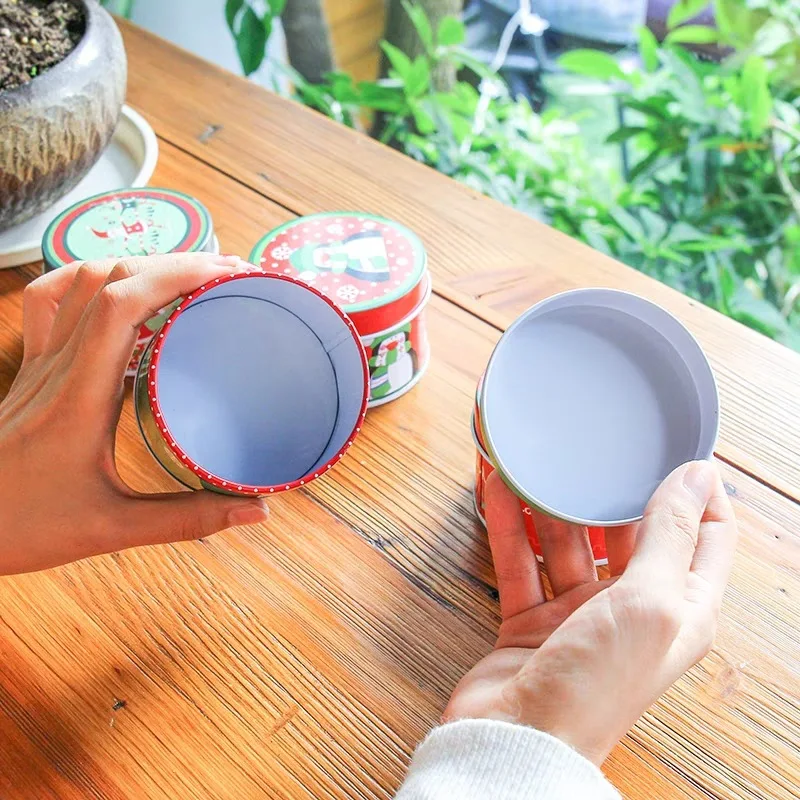 12 шт./компл. рождественские подарочные коробки круглая жестяная банка конфеты