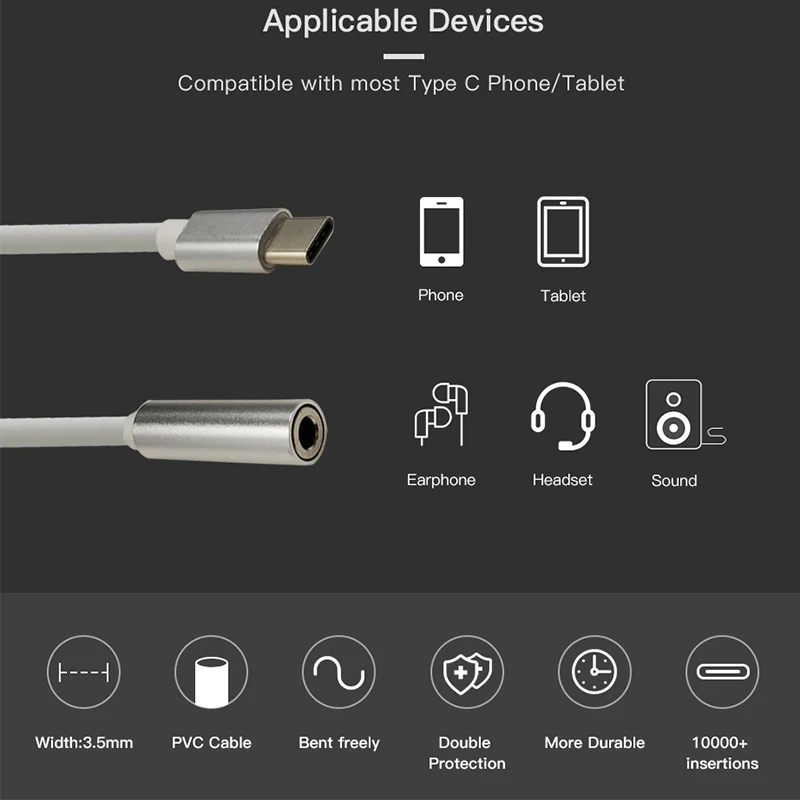 Внешний аудиокабель 3 5 AUX 2 в 1 USB Type-C разъем мм | Мобильные телефоны и аксессуары