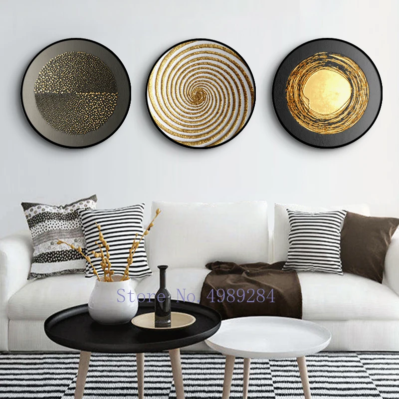 Modern Wall Hanging Art Paintings Abstract Home Cartoon Background Round Picture Frame Golden Decoration |